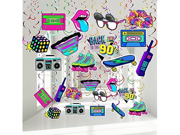 96 Pcs 90s Theme Party Decorations Kit