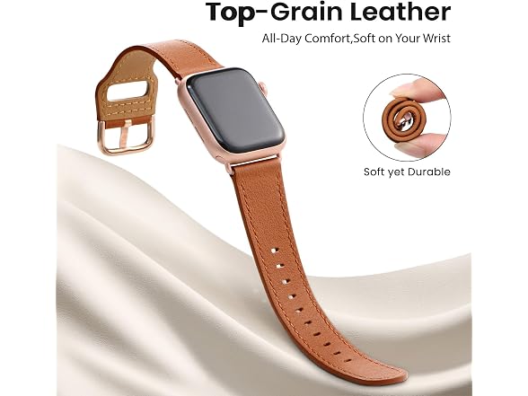 2 PK Leather Strap Band for Apple Watch- Brown/ Rosegold
