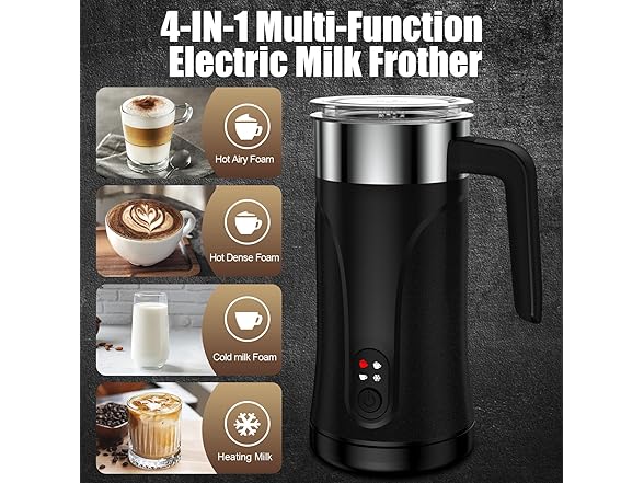 4-in-1 Milk Frother and Steamer (Black)
