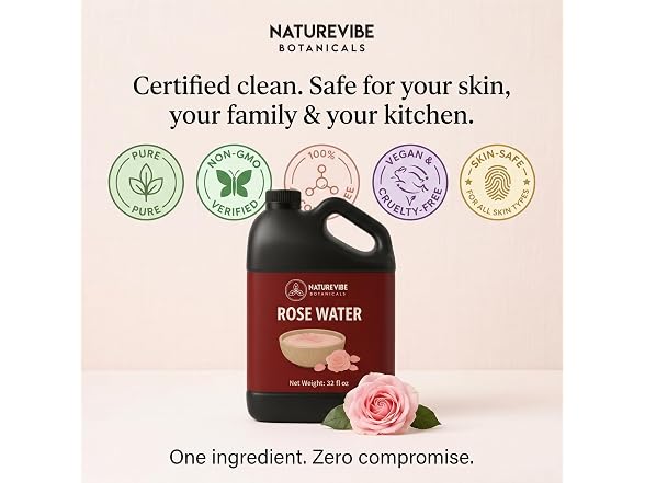 Naturevibe Botanicals Pure Rose Water Toner 32 oz
