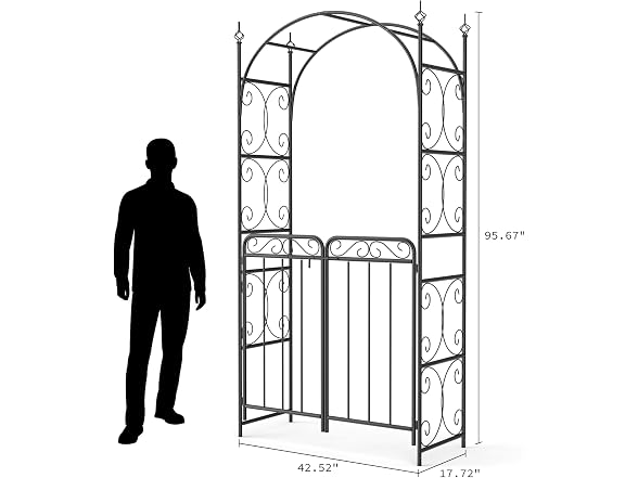 8ft Metal Garden Arch with Gate Black
