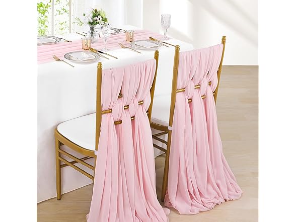 Chiffon Table Runner 27x120 Inches Sheer Pink Table Runners 2 Packs 10Ft