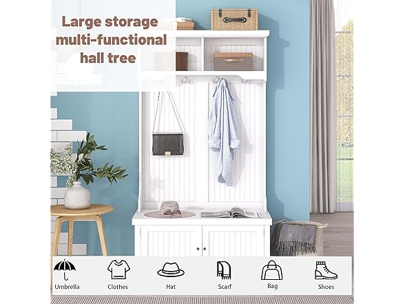 SPOFLYINN Modern Hall Tree With Storage Shoe Bench