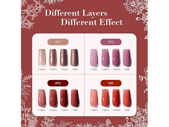 AZUREBEAUTY Nail Polish Set, 4 Colors Red Rose