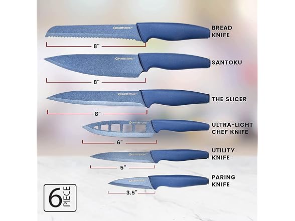 Nutriblade Knife Set with Block by Granitestone 6-Piece (Blue)