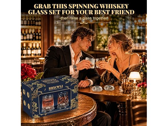 HBXCWYJ Spinning Whiskey Glasses, 2pk