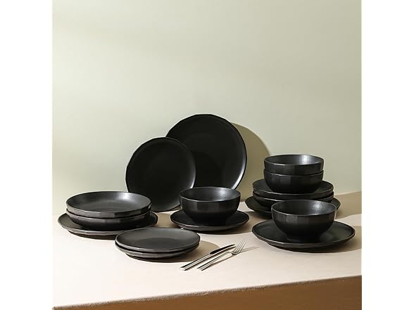 Stone Lain Rio 12-Piece Dinnerware Set Stoneware, Black