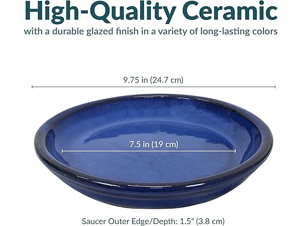 Sunnydaze 7-Inch Ceramic Plant Saucers- Imperial Blue