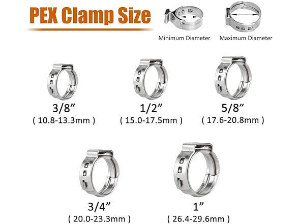 3/8" PEX Cinch Clamp Rings 100 Pack