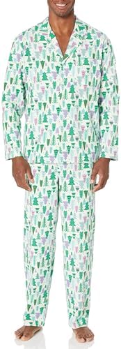 Amazon Essentials Men's Flannel Pajama Set, Ecru Festive Tree, XX-Large
