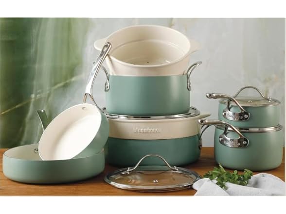 Bloomhouse 12 Piece Aluminum Pots and Pans Sage Green