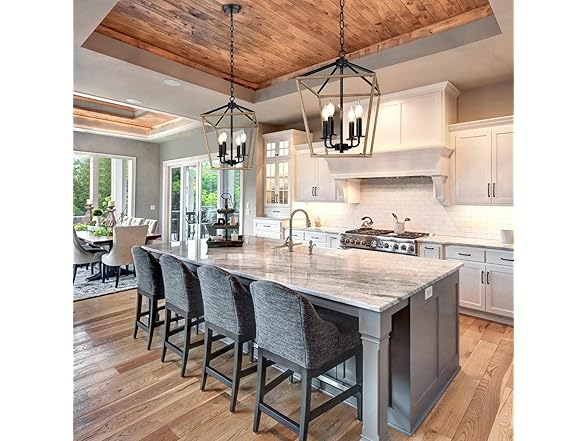 Farmhouse Chandelier 4-Light, Oak Wood Light Fixture