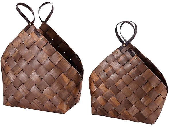 Woven Storage Basket Set of 2, Dark Brown
