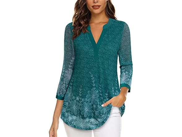 Women’s V Neck 3/4 Sleeve Tunic Top