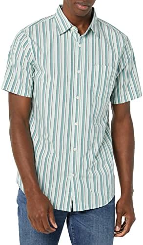 Amazon Essentials Men's Slim-Fit Short-Sleeve Poplin Shirt, Aqua Blue White Vertical Stripe, X-Large