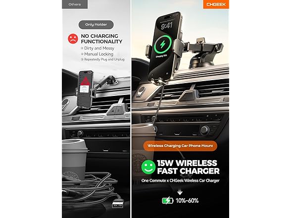 CHGeek 15W Wireless Charging Car Phone Holder Mount