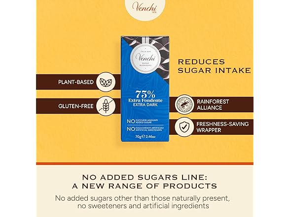 Venchi 70% Reduced Sugar Dark Choc Bar 3