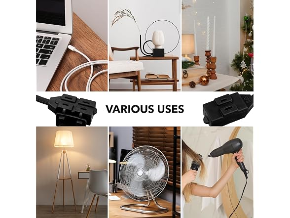 HBN Extension Cord, 3-Pack 3FT Black, 2 Prong