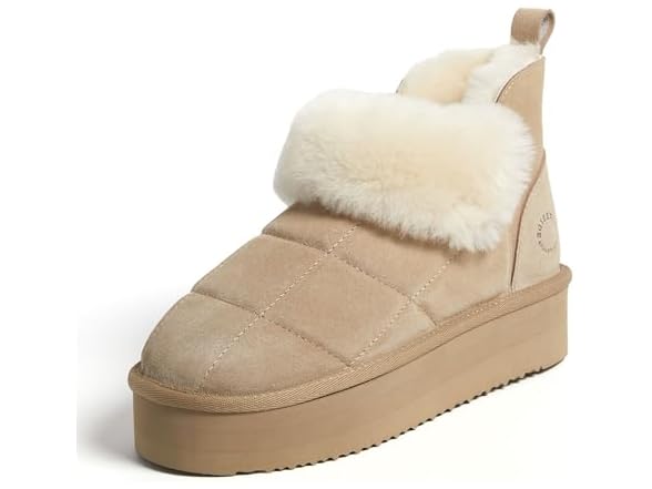 Dearfoams Womens Bayswater Platform Shearling Bootie - Gallery 4