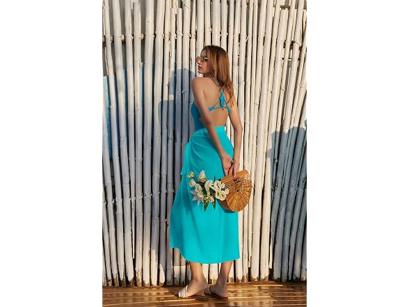 Ekouaer Women (OS) Sarong Bikini Blue-green