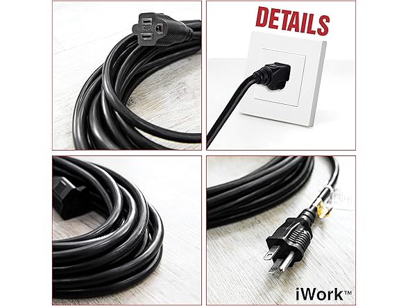 iWork 25 Ft Black Extension Cord 3 Prong