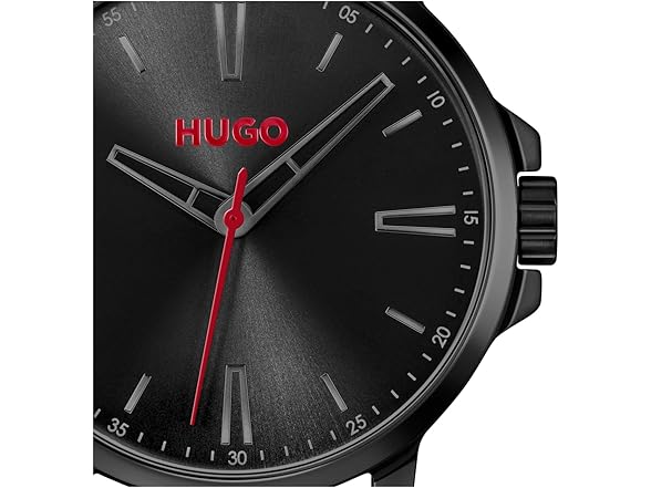 HUGO Mens Smooth Watch Ionic Plated Black Steel Bracelet 41mm