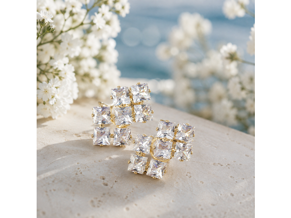 18K Gold Asymmetric CZ Stud Earrings