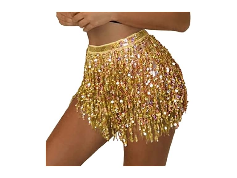 Fenyong Women's (L) Sequin Tassel Skirts Rave