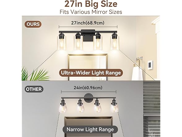VerRon 4-Light Bathroom Light Fixtures, 27"