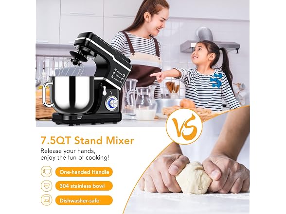 Stand Mixer, 7.5 Qt Stand Food Mixer 10 Speed Black