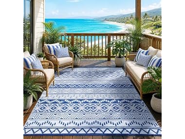 $14.99, Was $35.99, 58% Off! STRICKLANDHOME Outdoor Rug, Navy & White dealfomo