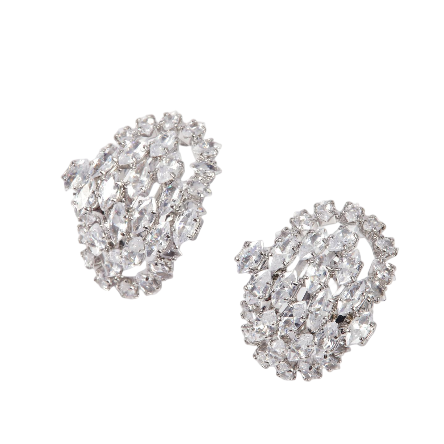 S/S Silver Tone Oval Cluster Cubic Zirconia Stud Earrings - Gallery 8