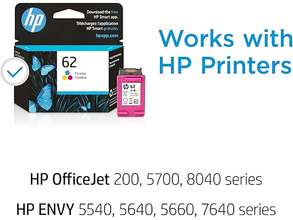 خرطوشة حبر HP 62 ثلاثية الألوان | متوافقة مع طابعات HP ENVY 5540 و5640 و5660 و7640 وHP OfficeJet 5740 و8040 وHP OfficeJet Mobile 200 و250 | متوافقة مع خدمة Instant Ink | C2P06AN