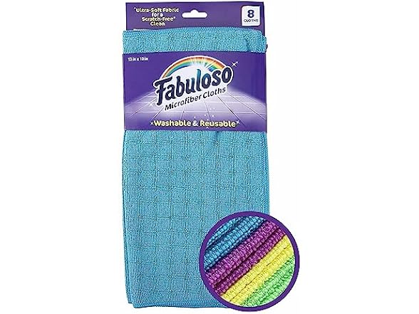 8CT Fabuloso Microfiber Cleaning Cloths, Rainbow