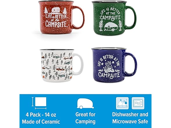 Camco Life is Better at The Campsite 4PK Mugs