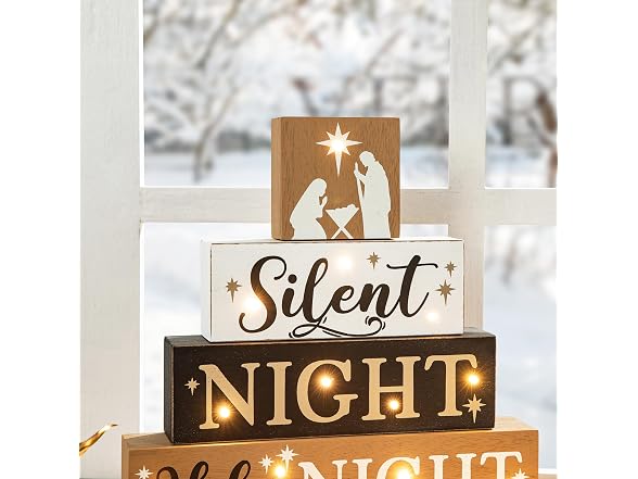 Glitzhome Christmas Table Decor Wooden S