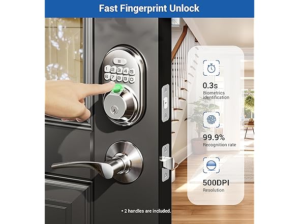 VEISE RZ02B Fingerprint Deadbolt with Levers Black