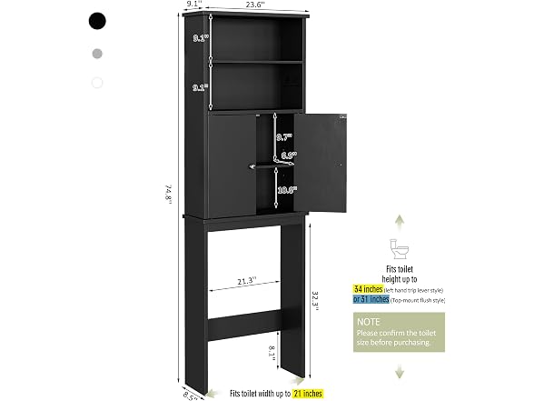 Over The Toilet Storage Cabinet Black
