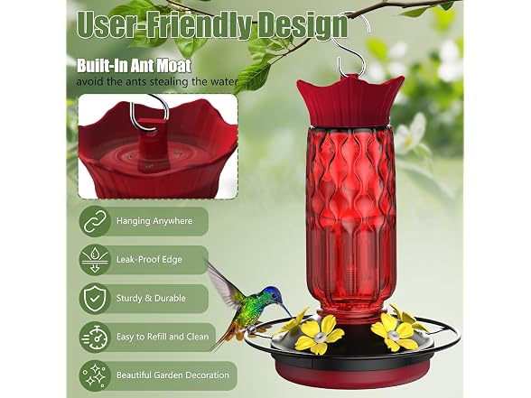 Bourid 16oz Plastic Hummingbird Feeder