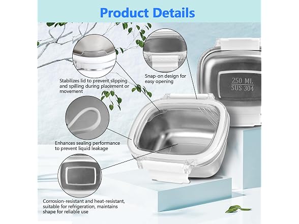 Stainless Steel Food Storage Containers with Lids - 3 Piece 8.5