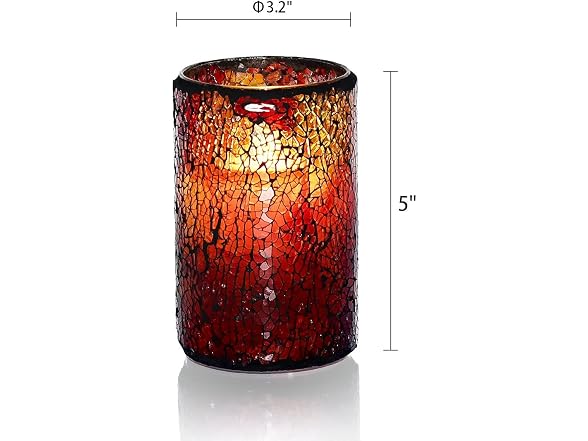 AGLARY 5”Battery Operated Mosaic Glass Flameless C