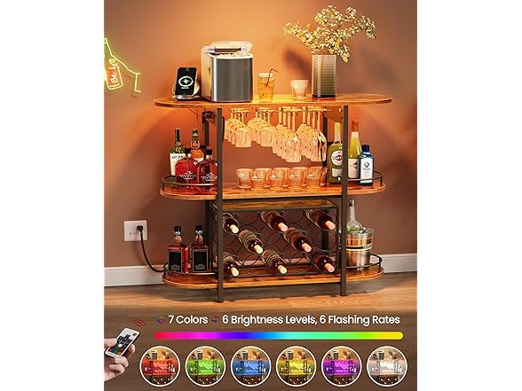 Bar Cabinet with LED Lights and Power Outlets