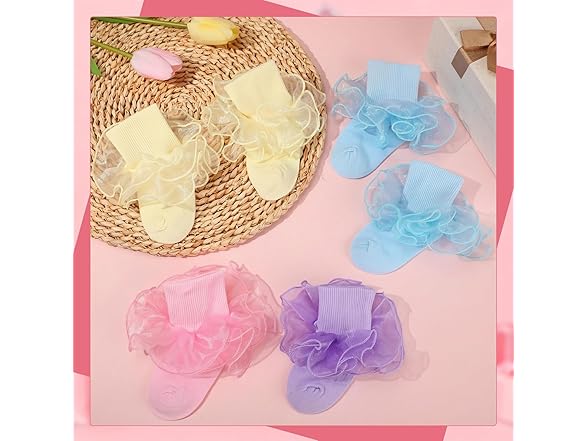 Jspupifip 4 Pairs Girls Big Ruffle Socks