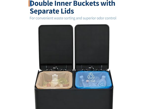 MOVECOM 2 x 5.3 Gal Dual Compartment Stainless Steel Kitchen Trash Can