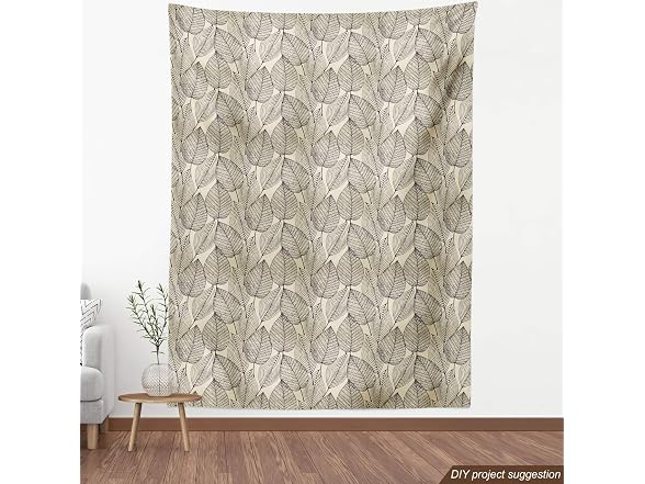 Ambesonne Beige Fabric by The Yard, Autumn Geometric Leaf
