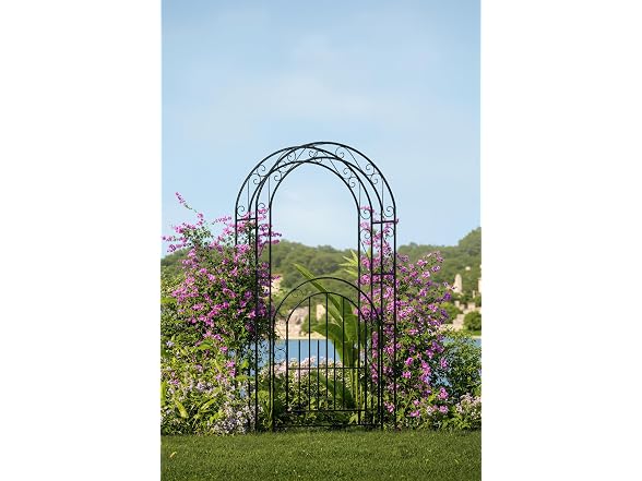 8ft Metal Garden Arch with Gate Black