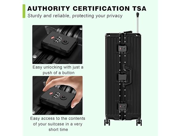 AnyZip Luggage PC+ABS Aluminum Frame Zipperless Checked Luggage Hard Shell Suitcase with TSA Lock Double Spinner Wheels 28 Inch Black (Open Box)