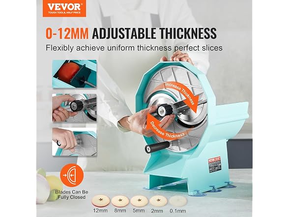 VEVOR Manual Vegetable Fruit Slicer, 0-0.5"/0-12mm