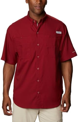 Columbia Mens PFG Tamiami II Short Sleeve Fishing Shirt, Beet, Small
