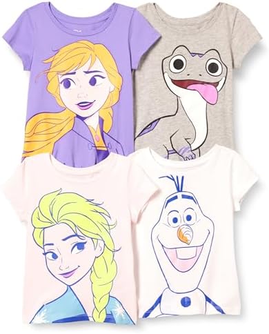 Amazon Essentials Disney | Marvel | Star Wars | Frozen | Princess Toddler Girls' Short-Sleeve T-Shirts, Pack of 4, Frozen 2 Elsa, 2T